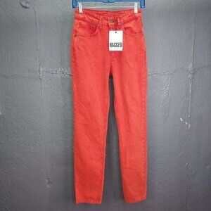 The Ragged Priest Butt Cut Mom Jeans Women's 26 Red Orange Cougar Torn Crop NEW